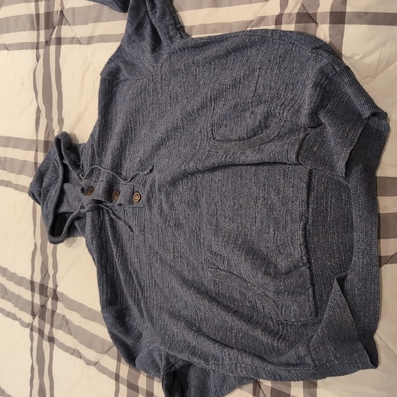 J Crew Cotton, Button Neck Hoodie, XL Mens Blue - Picture 3 of 3